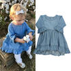 Kids Baby Girls Denim Jeans One Piece Princess Dress Long Sleeve Skirts Costume