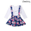 Newborn Kids Baby Girl Long Sleeve TopsFloral Strap Casual Tutu Dress Outfits
