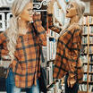Womens Long Sleeve Plaid Baggy Shirt Tops Summer Casual Loose T Shirt Blouse