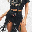 US Stock Women PU Leather Tassel Fringe Hippie Boho High Waist Long Belt Skirt