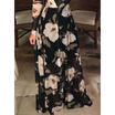 Womens Blumen lange Maxi Kleid Langarm Abend Party Sommer Strand Sommerkleid