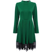 Old Classical Round Collar Long Sleeve Lace Spliced Pure Color Women Dress