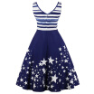 Hepburn Vintage Series Women Dress Spring And Summer V-neck Stars Printing Design Sleeveless Retro Dress