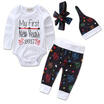 Newborn Baby Girls Cotton Tops Romper Floral Pants Outfits 4Pcs Set Clothes