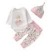 UK STOCK Infant Kids Baby Girl Cotton RomperPantsHats Outfits Bodysuit Clothes