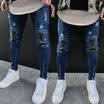 Men BoyS Distressed Ripped Destroyed Wash Denim Zipper Ankle Skinny Jeans US