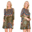 New Seven-quarter Sleeve Pocket National Style Print Large Swing Dress 6 Colors