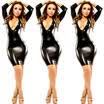 Women Latex Leather Long Dress V Neck Stretchy Bodycon Lingerie Clubwear Costume