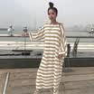 Fashion Women Long Sleeve Oversized Striped Round Neck Pocket Long Maxi Dress