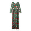 Women Long Sleeve Xmas Gift Print Christmas Holiday Evening Party Maxi Dress