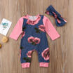 Toddler Baby Kids Girls Flower Print Romper Jumpsuit Outfits Set Cotton Clothes