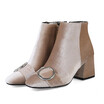 IDIFU Womens Elegant Buckle Strap Block Medium Heel Ankle Booties Square Toe Velvet Side Zipper Short Boots