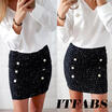 Women Buttons High Waist Wool A-Line Mini Skirt Pencil Skirt Wrap Dress Clubwear