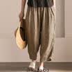 Retro Women Loose Linen Plaid Pants Casual Elastic Waist Beach Pant Summer S-3XL