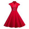 Trendy Turn-down Collar V Neck Cap Sleeve Ruffle Button A-line Women Dress