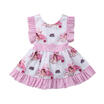 UK Cotton Kids Baby Girls Princess Party Cartoon Plaid Sleeveless Dress Sundress
