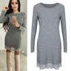 Women Winter Lace Long Sleeve Mini Dress Knit Pullover Sweater Jumper Long Tops