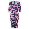 Trendy Round Collar Half Sleeve Floral Print Slit Button Women Bodycon Dress
