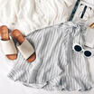 Women Stripe Bandage High Split Skirt Mini Dress Boho Holiday Beach Summer Skirt