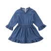 Trendy Toddler Baby Girl Long Sleeve Princess Denim Ruffled Dress One-piece Cute
