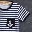 2015 Kids Boys Short Sleeve Navy Striped Tops Marine Half Pant 2Pcs Set Clothes