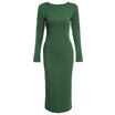 Simple Round Collar Long SLeeve Zipper Design Skinny Women Midi Dress