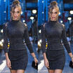 UK Womens Sequin Long Sleeve O Neck Bodycon Mini Cocktail Party Black Dress New