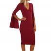 UK Women Ladies V-Neck Bell-Sleeve Bodycon Evening Party Clubwear Cocktail Dress