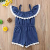 AU Lace Kids Baby Girl Denim Off Shoulder Romper Jumpsuit Shorts Outfits Clothes