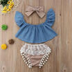 Summer Outfits Kids Baby Girls Clothes Denim Fly Sleeve TopsLace Shorts 3PC Set