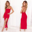 UK Women Holiday V Neck Bodycon Front Split Ladies Party Summer Beach Midi Dress
