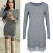 Women Winter Lace Long Sleeve Mini Dress Knit Pullover Sweater Jumper Long Tops