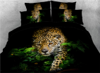 3D Leopard with Green Leaves Printed 4-Piece Cotton Bedding Sets