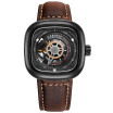 Mens Watch Square Automatic Mechanical Turbine Clock Watch Mens Leather Waterproof Military Sports Watch