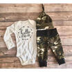 Newborn Baby Boys Kids Romper TopsLong Pants Hat 3Pcs Camo Outfits Clothes Sets