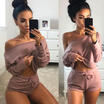 Women Off Shoulder Long Sleeve Bodycon Party Short Romper Mini Playsuit Jumpsuit