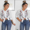 Women Fashion Summer Embroidery Long Sleeve Blouse Shirt Chiffon Top Clothes US