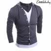 Emmababy Men Casual Long Sleeve Hooded T-Shirt Slim Shirt Top V-Neck Button Coat