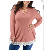 New Women Blouse Lace up V Neck Casual Loose Long Sleeve T-Shirt Tops Plus Size