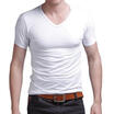 New Mens V Neck Tops Tee Shirt Slim Fit Short Sleeve Solid Color Casual T-Shirt