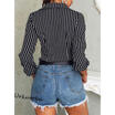 Fashion Womens Classic Striped Print Long Sleeve Blouse Casual Sexy Deep V-Neck