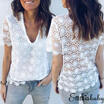 Summer Women Casual Tops Blouse Short Sleeve Crew Neck Lace T-Shirt Ladies Tee