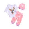 Christmas Kids Baby Girl Cartoon Deer Tops Romper Long Pants Outfits Hat Outfits