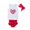 Toddler Baby Kids Girls Heart Watermelon Outfits Set 3pcs Casual Cute Headband