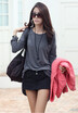 Casual Women Loose T-Shirt Long Sleeve Zipper Detail Slouchy Pullover Long Tops Shirt Grey