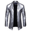 Solid Color Lapel Collar Long Sleeve Mens PU Jacket