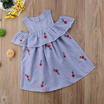 Kids Baby Girls Dress Flower Striped Ruffles Short Sleeve Party Dress Sundress