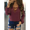 US Fashion Women Ladies Long Sleeve Loose Blouse Summer V Neck Casual Shirt Tops