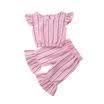 Striped Kids Baby Girls Crop Tops T-shirt Long Pants Outfits Set Clothes Summer
