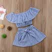 Baby Girl Summer Off-Shoulder Stripe T-shirt TopTutu Dress Skirt Stripe Outfits